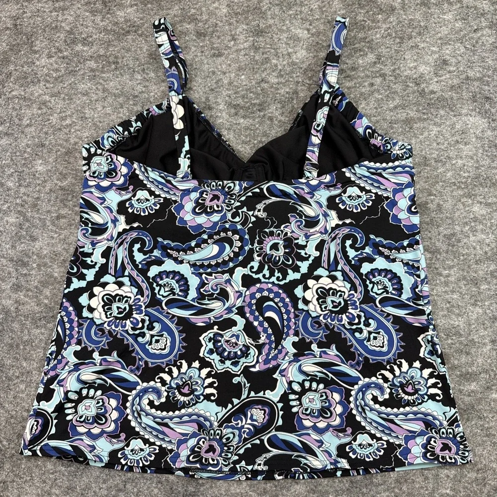 Lands End Tankini women's 14D black floral paisley tropical Hawaiian beach pool
